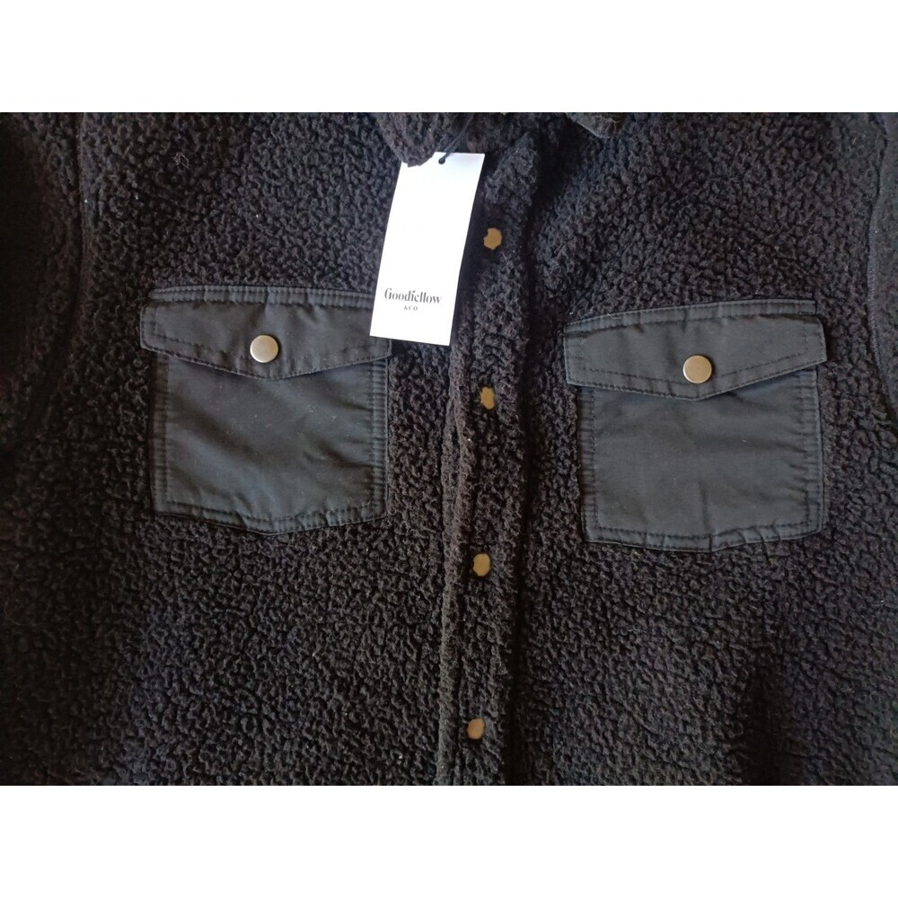 Good Fellow Sherpa Jacket Women's Large Black Snap Button Pockets Long Sleeve - Picture 2 of 8